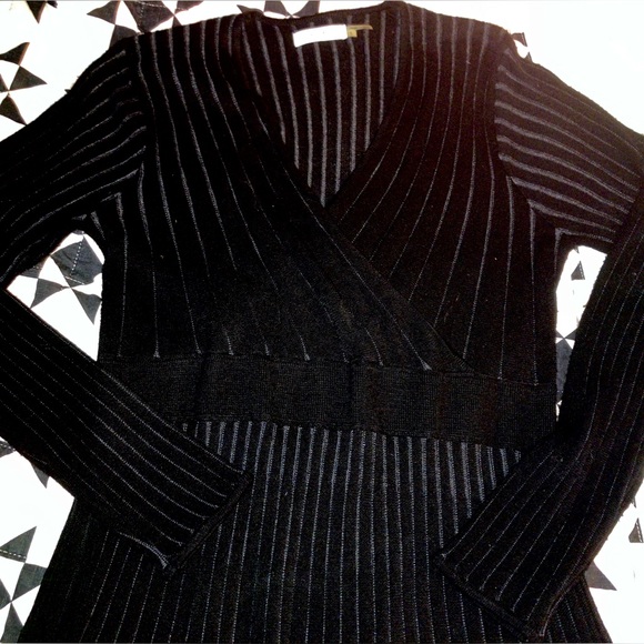 CALVIN KLEIN Long Dress Ladies Sz L Black Sweater ribbedKnit Classic designer NM - Picture 4 of 7